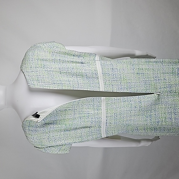 NWT Alex Marie Star Ivory Blue Green Tweed Cap Sleeve Knee Length Sheath Dress - Picture 7 of 16